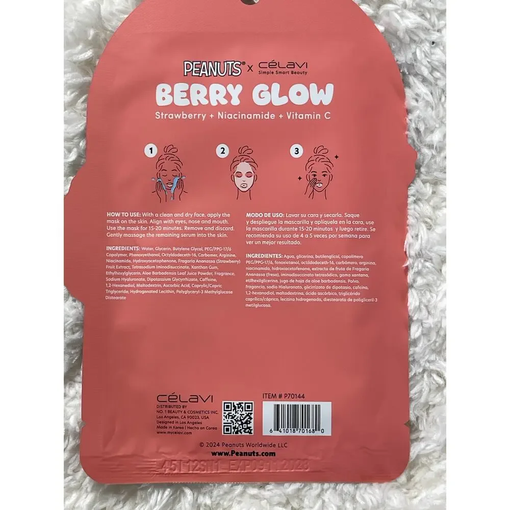 Peanuts x CelaVi Berry Glow Sheet Masks Snoopy Limited Edition NEW 5 Face Masks